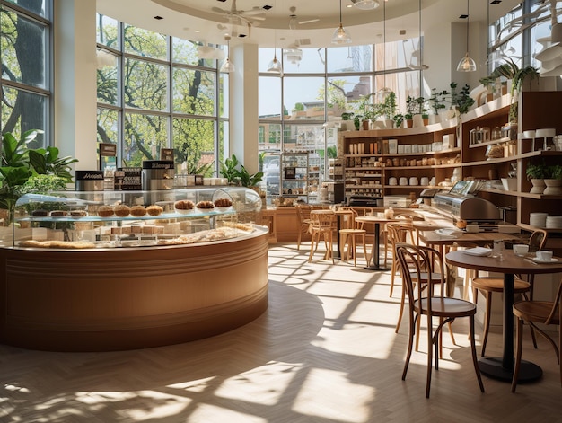 Modern white coffee shop interior