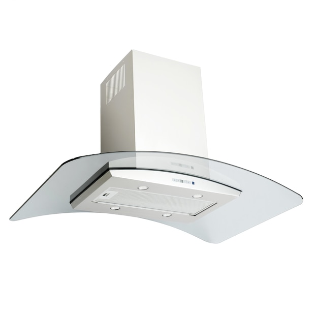 Modern white cooker hood, isolated on white.