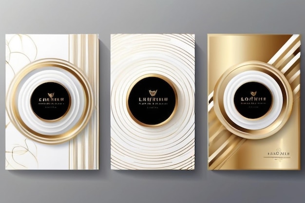 Photo modern white cover frame design set luxury dynamic gold circle line pattern