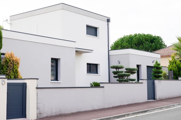 Modern white exterior of newly built luxury home