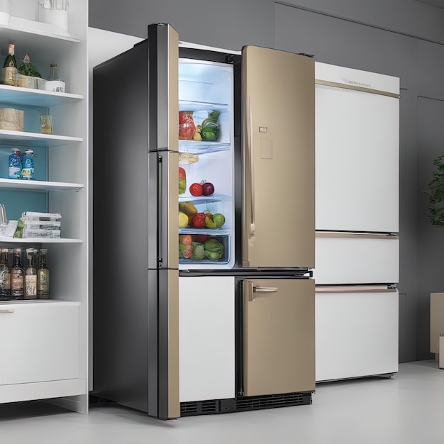 modern white fridge with refrigerator in kitchenmodern refrigerator with modern fridge on white wall