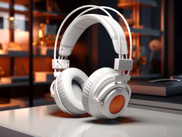 Modern white headphones on reflective surface Generative AI