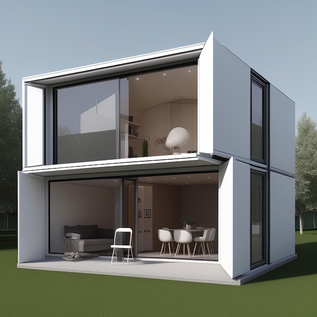 modern white house in a modern style 3 d renderingmodern white house in a modern style 3 d renderi