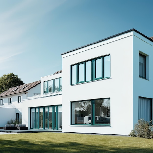 Photo modern white house with large green windows