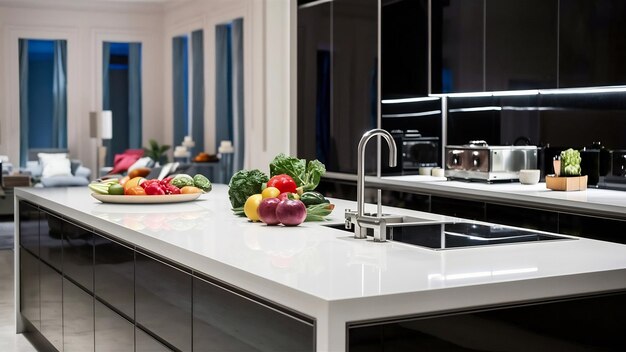 Modern white kitchen countertop for mockup