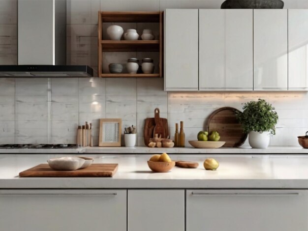 Modern white kitchen countertop with free space