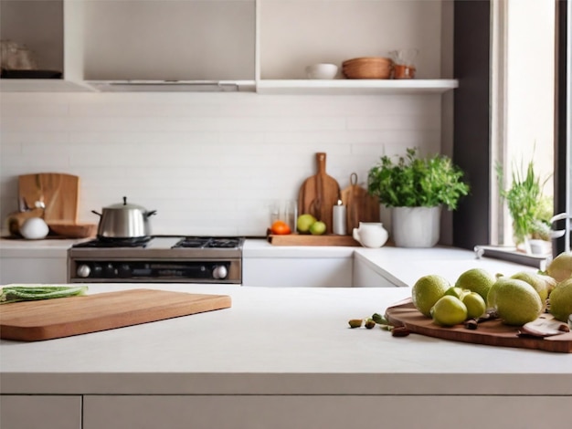 Modern white kitchen countertop with free space