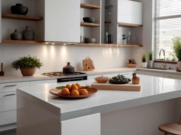 Modern white kitchen countertop with free space