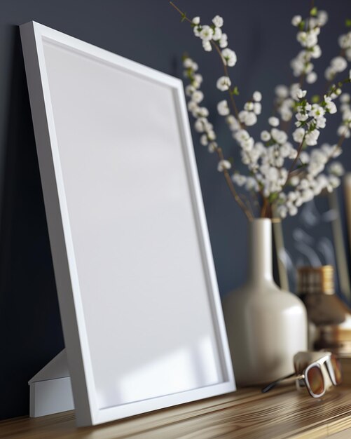 Modern White Poster Frame Closeup Mockup