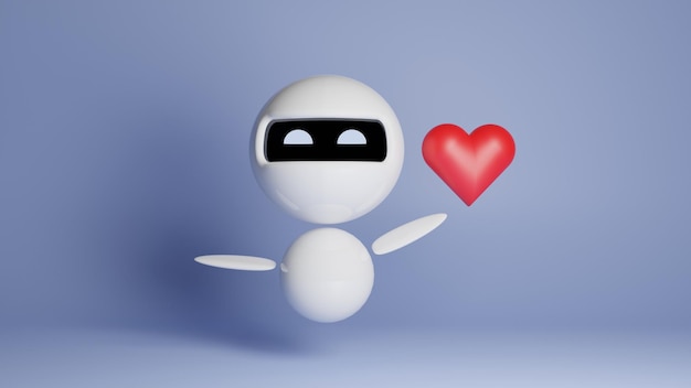 Photo modern white robot 3d illustration on blue background holding heart love and care concept useful r