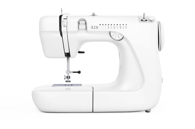 Modern White Sewing Machine on a white background. 3d Rendering.