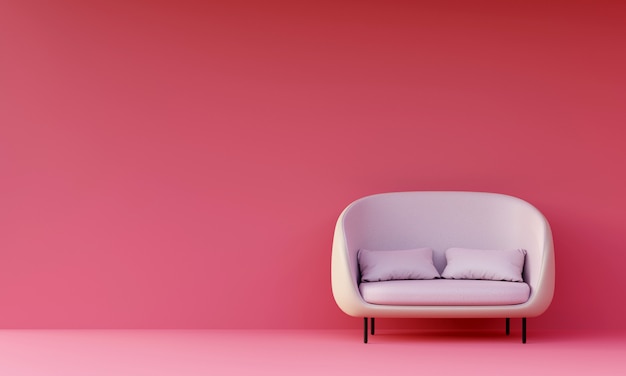 Modern white sofa in pink living room. 3D render.