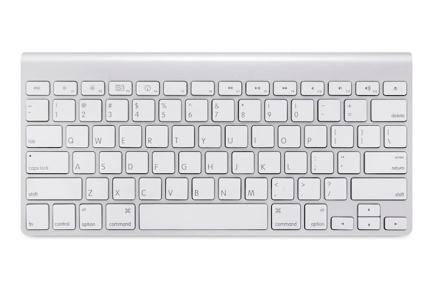 Modern white wireless keyboard isolated on white background