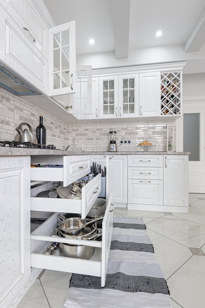 Modern white wooden kitchen interior