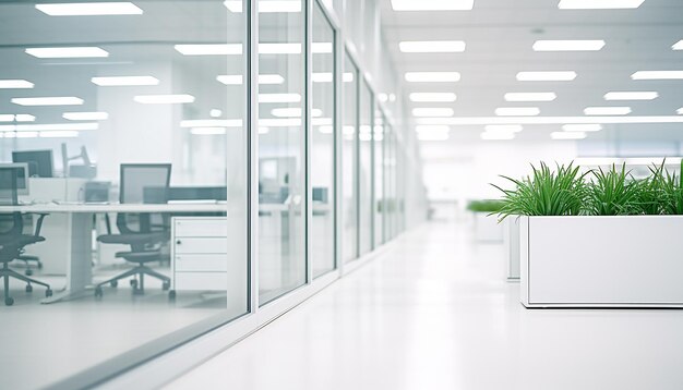 Photo a modern white workspace with copy space against a blurred modern white office