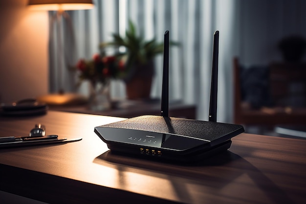 Un moderno modem wifi su un tavolo da ufficio