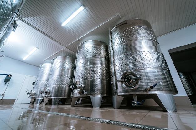 Modern winery with stell barrels