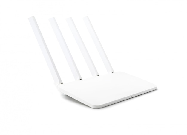 Photo modern wireless internet router isolated on white background with clipping path.