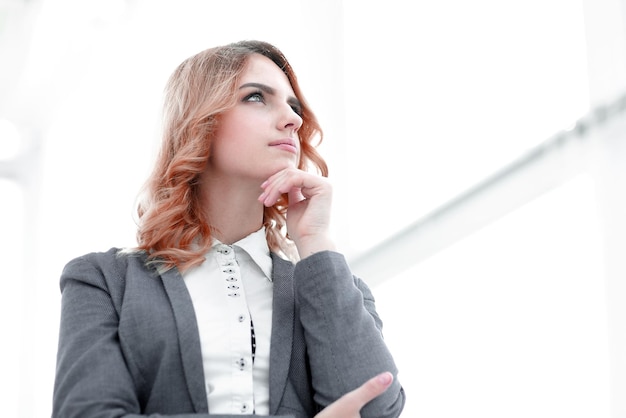 Modern woman looking at copy spacei