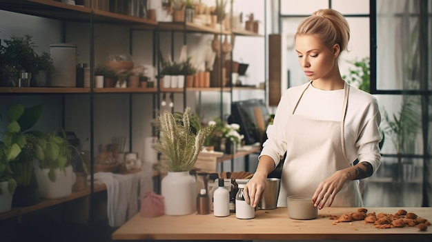 modern woman portrait woman in kitchen