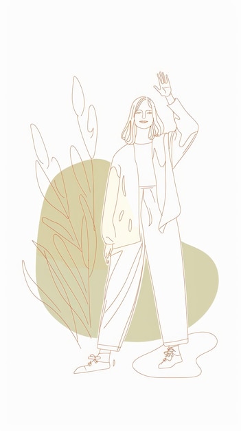 Modern woman waving hello illustration