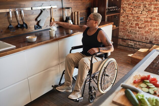 Modern Woman in Wheelchair at Home