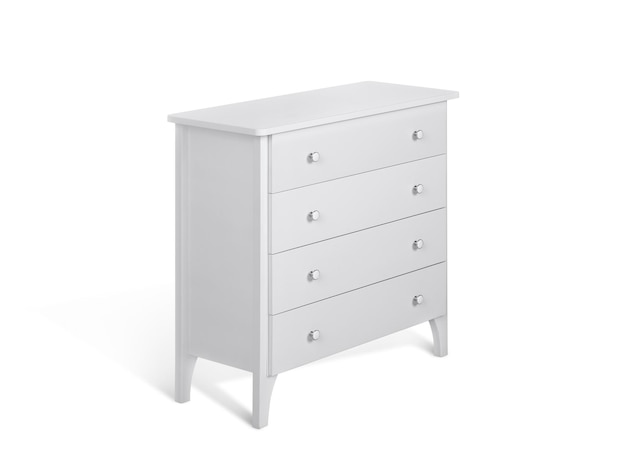 Modern wooden chest of drawers on white background