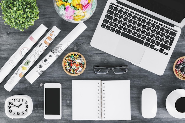 Modern wooden desktop with items