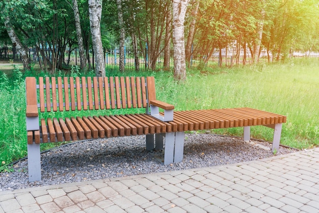 Modern wooden park bench