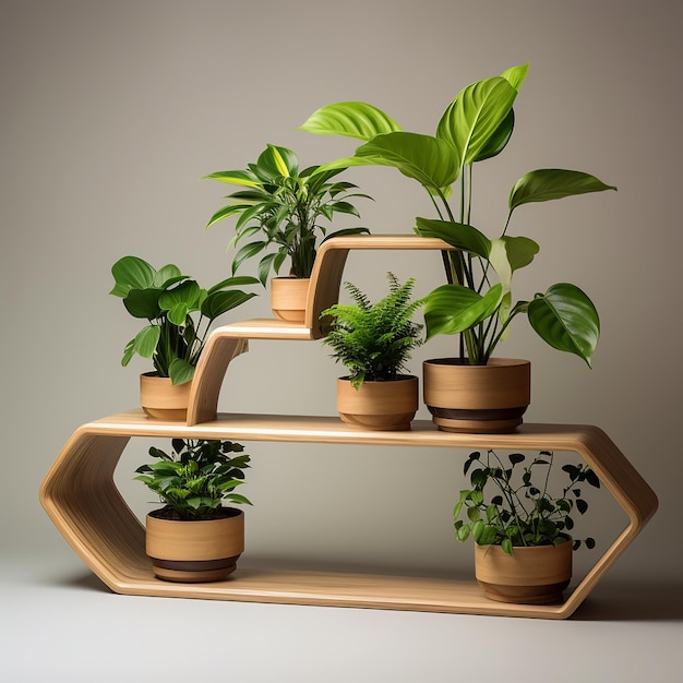 Modern Wooden Planter Fresh Green Leaves Decoration