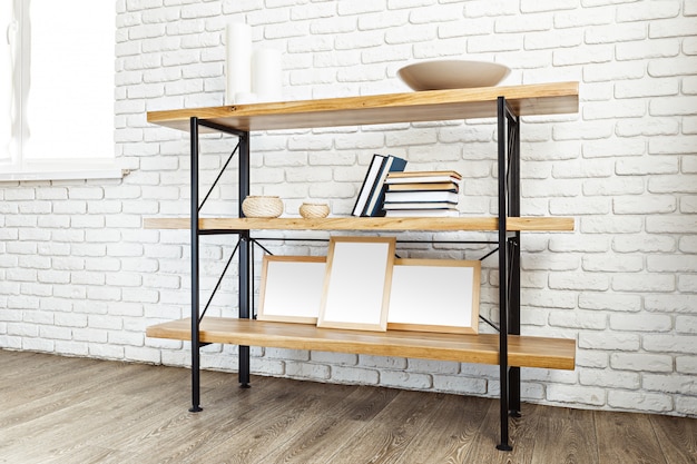 Modern wooden rack in a loft