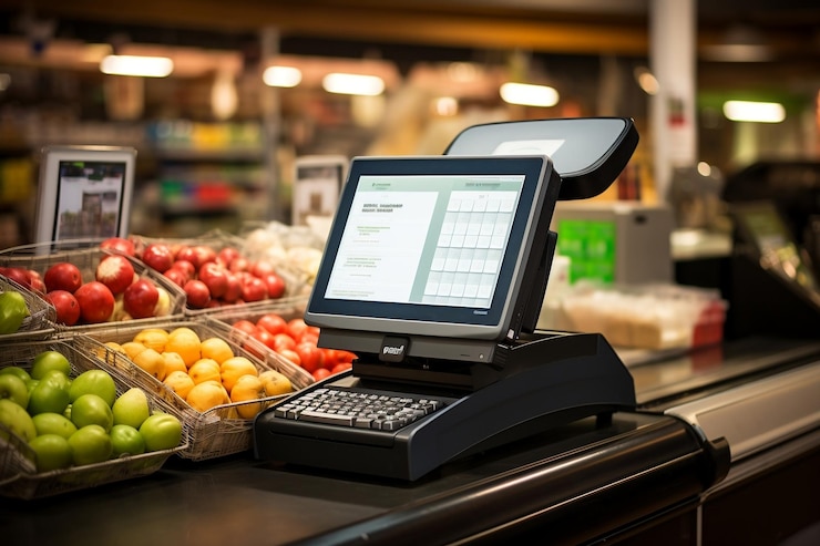 Фотография современный woolworths selfcheckout с искусственным интеллектом pos-машины