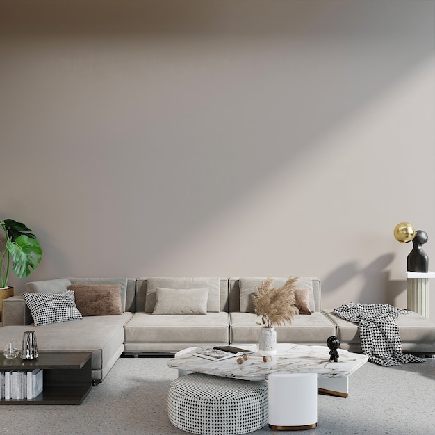 Modern wooninterieur met meubels 3d render