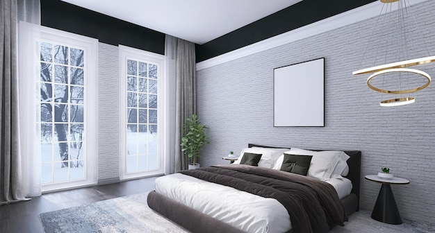Modern woonkamer-interieurontwerp met fotolijstmodel