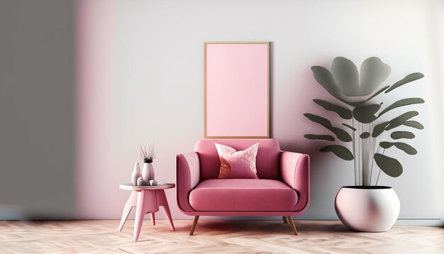 Modern woonkamerinterieur met roze stoel minimalis mockup 6