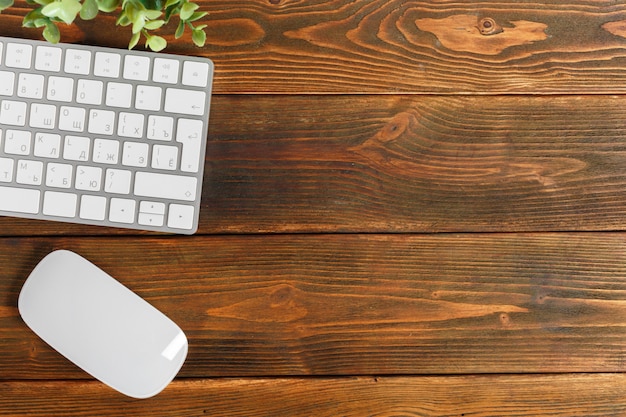 Modern working business desk with keyboard, mouse