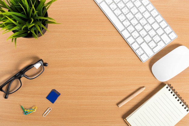 Modern working business desk with keyboard, mouse