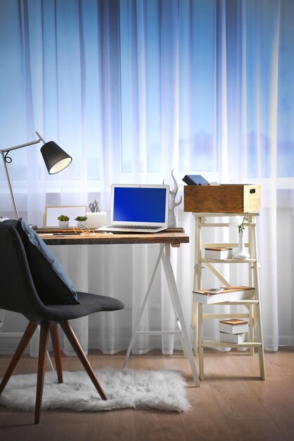 Modern workplace on light background