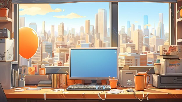 Modern Workspace Office Tools and PC on Desk in a Realistic Setting