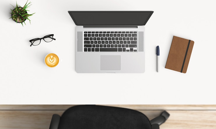 Photo  modern workspace. top view. flat lay style.