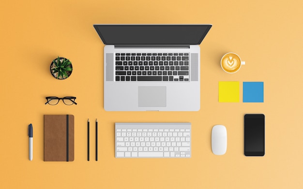  Modern workspace. Top view. Flat lay style.