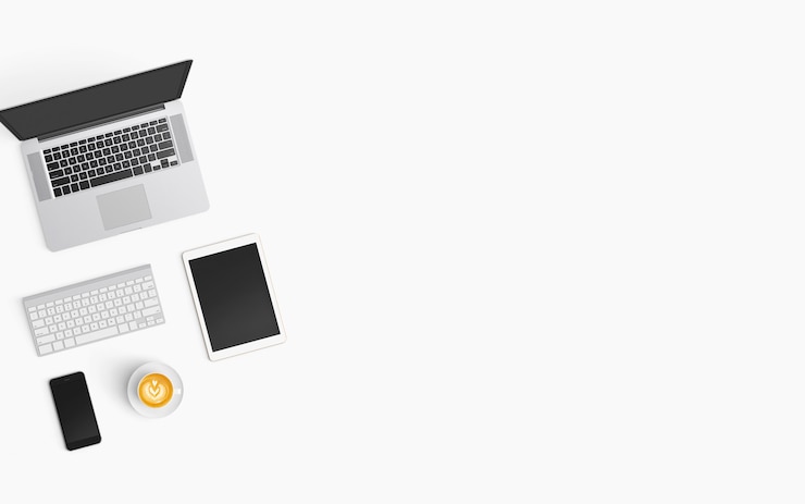 Фотография  modern workspace. top view. flat lay style.