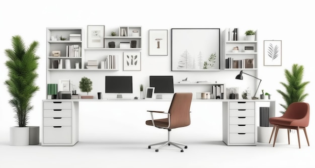 Photo modern workspace with minimalist design and greenery