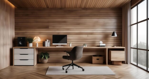 Photo modern workspace with a touch of nature