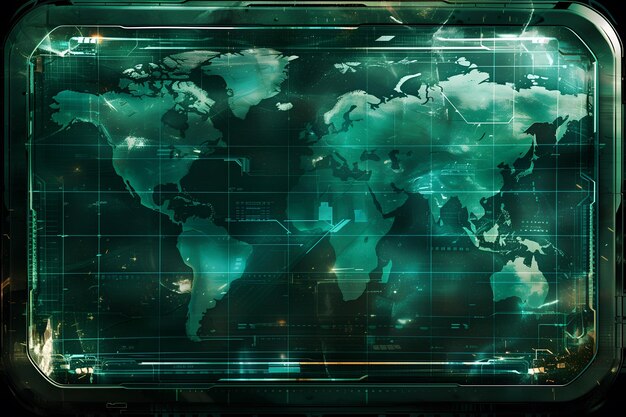 Modern world map on electronic screen display