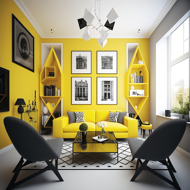 Premium Photo Modern Yellow Living Room