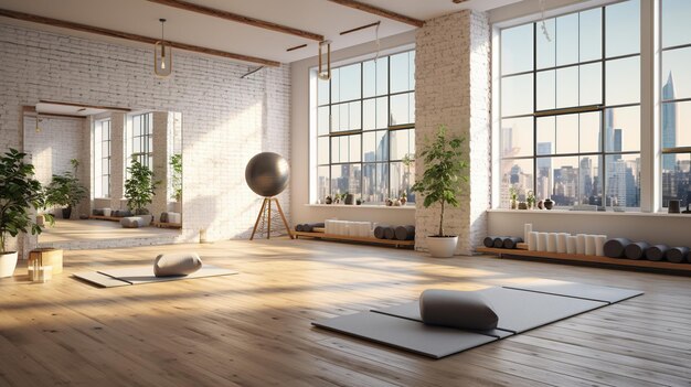 modern yoga studio design with equipment
