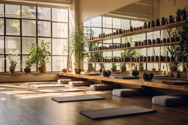 Premium Photo  Modern Yoga Studio Interiors Generative AI