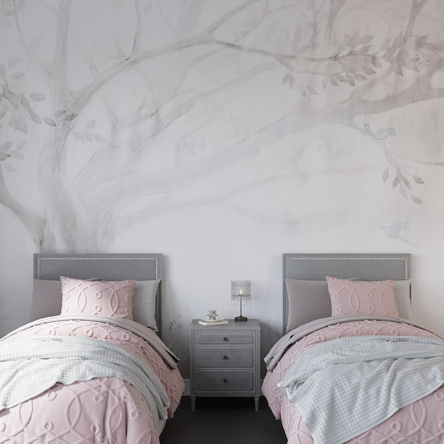 Modern young bedroom wall mockup