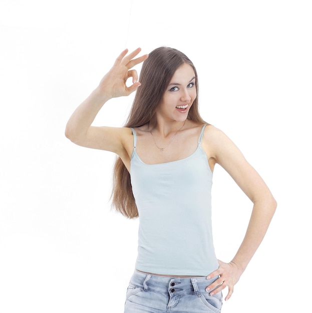 Modern young woman showing the OK sign